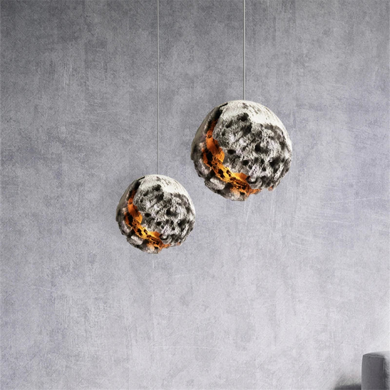 Modern wabi-sabi planet chandelier in concrete with adjustable suspension