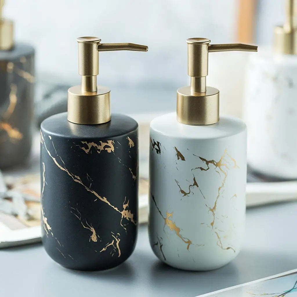 Refillable ceramic soap dispenser marble pattern 300 ml - vue 4 sur 6