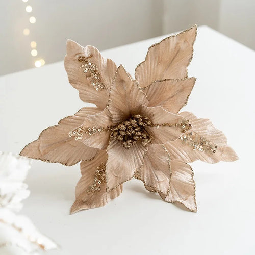 Artificial Christmas flower in glitter velvet festive decoration for home - vue 6 sur 12