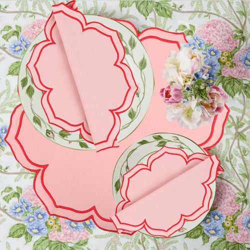 Embroidered cotton napkin with lotus edge, country style - vue 2 sur 7