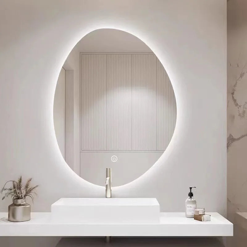 Irregular shaped LED mirror for smart dressing rooms and bathrooms