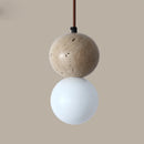 Retro natural stone pendant light with white glass shade