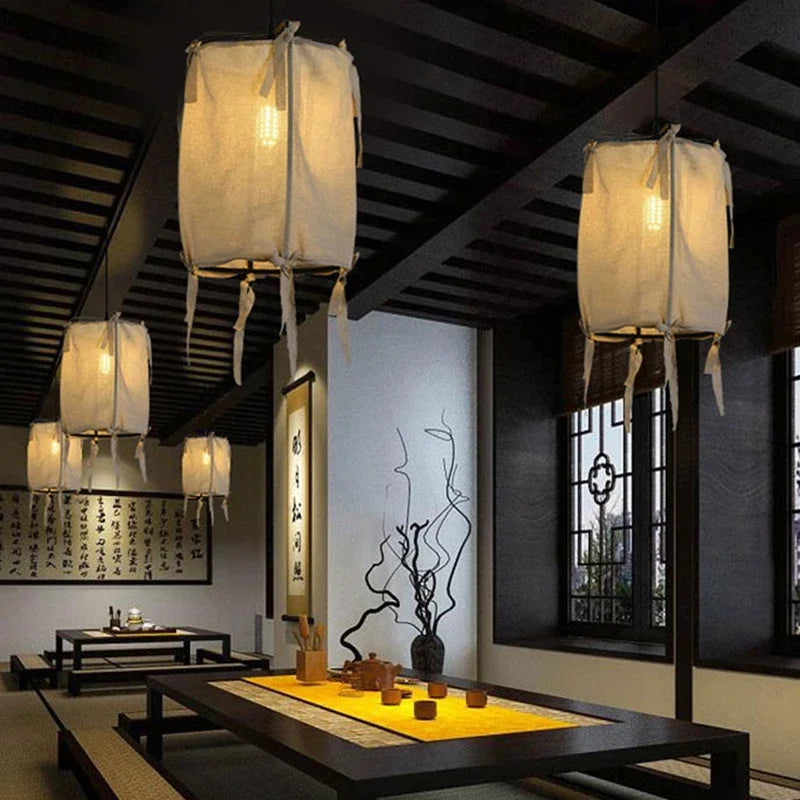 Vintage zen art linen pendant light for interior decor