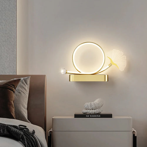 Tricolour LED wall light with eye protection and ginkgo leaf design - vue 5 sur 12