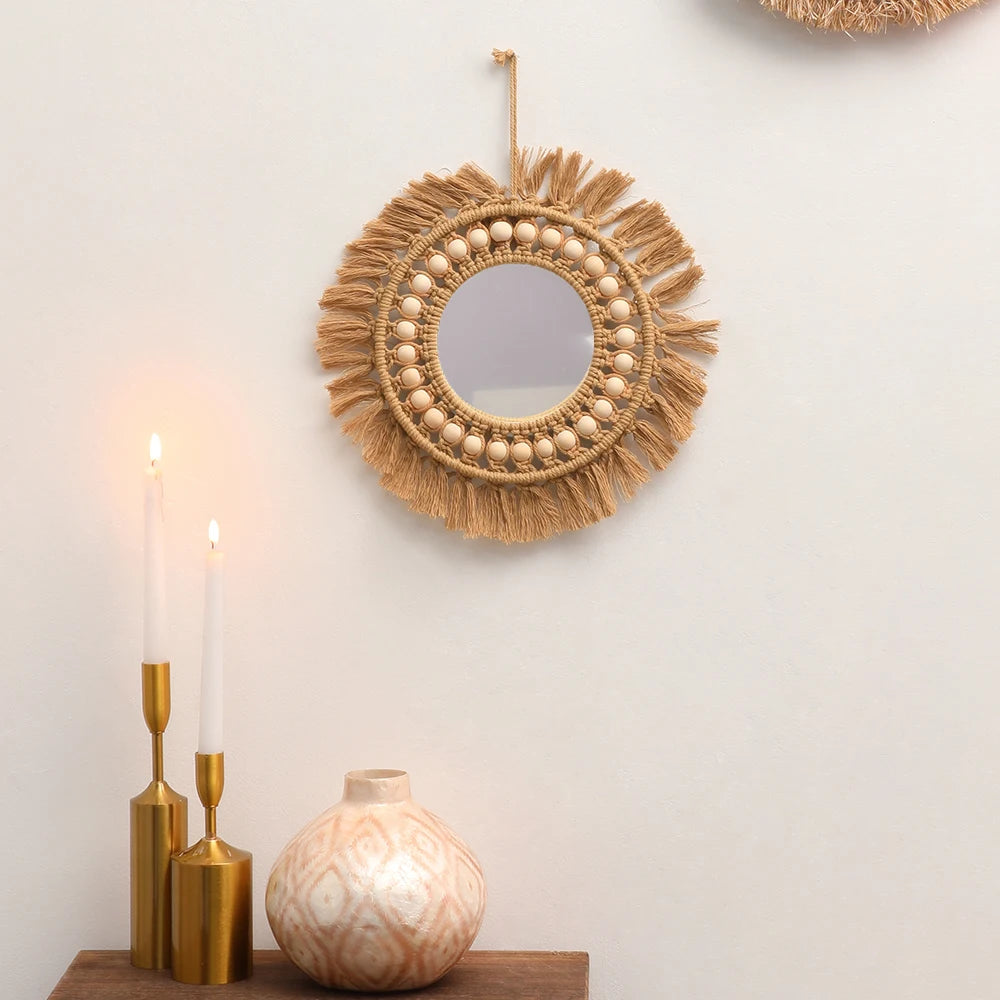 hand woven decorative round wall mirrors for home - vue 7 sur 8
