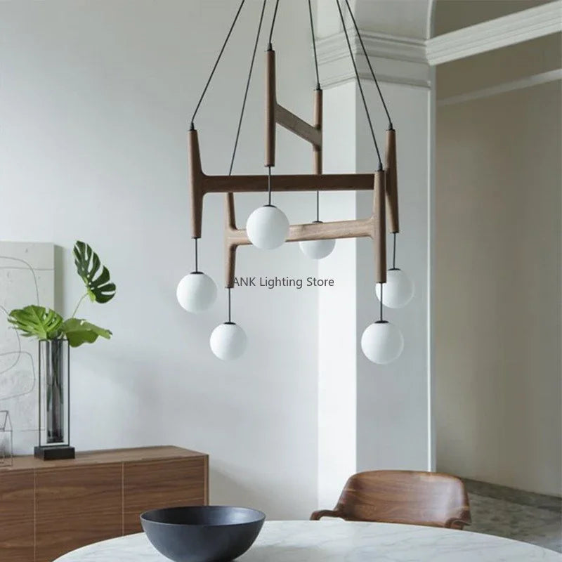 Italian Porada ASTRA wooden pendant light retro multi-head minimalist restaurant living room LED chandelier indoor lamp