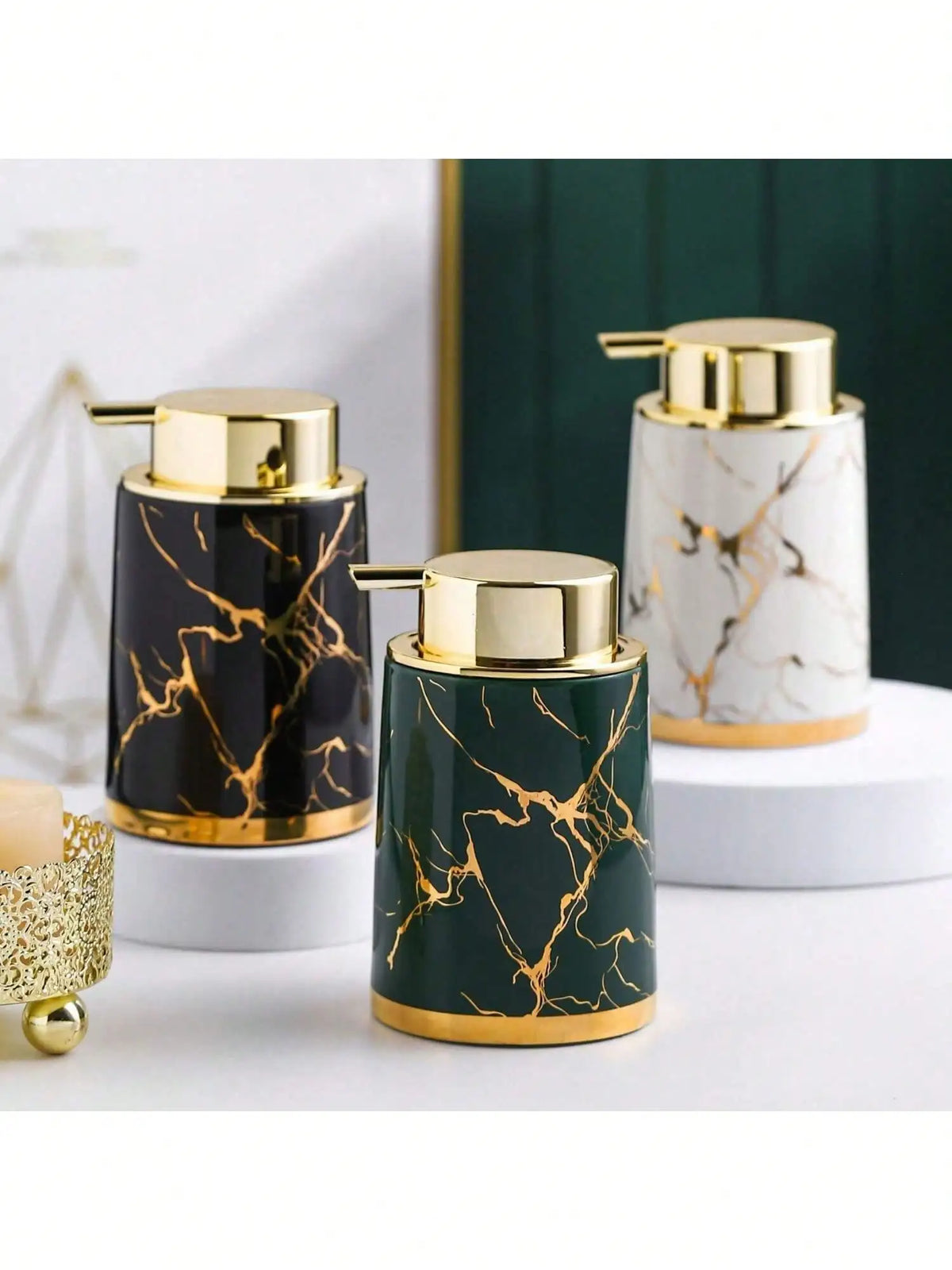 400ml Light Luxury Ceramic Marble Texture Refillable Press Mousse Foaming Soap Dispenser For Bottling, Filling Facial Cleanser
