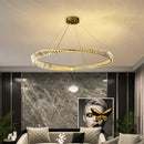 Modern crystal LED chandelier with decorative steel ring