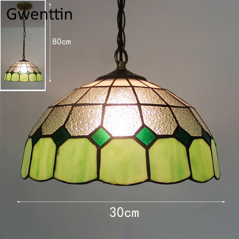 Tiffany style stained glass pendant light for interior decor - vue 18 sur 26