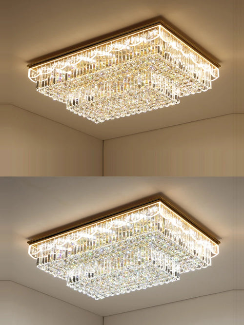 Dimmable LED crystal and stainless steel ceiling light for modern interiors - vue 4 sur 12