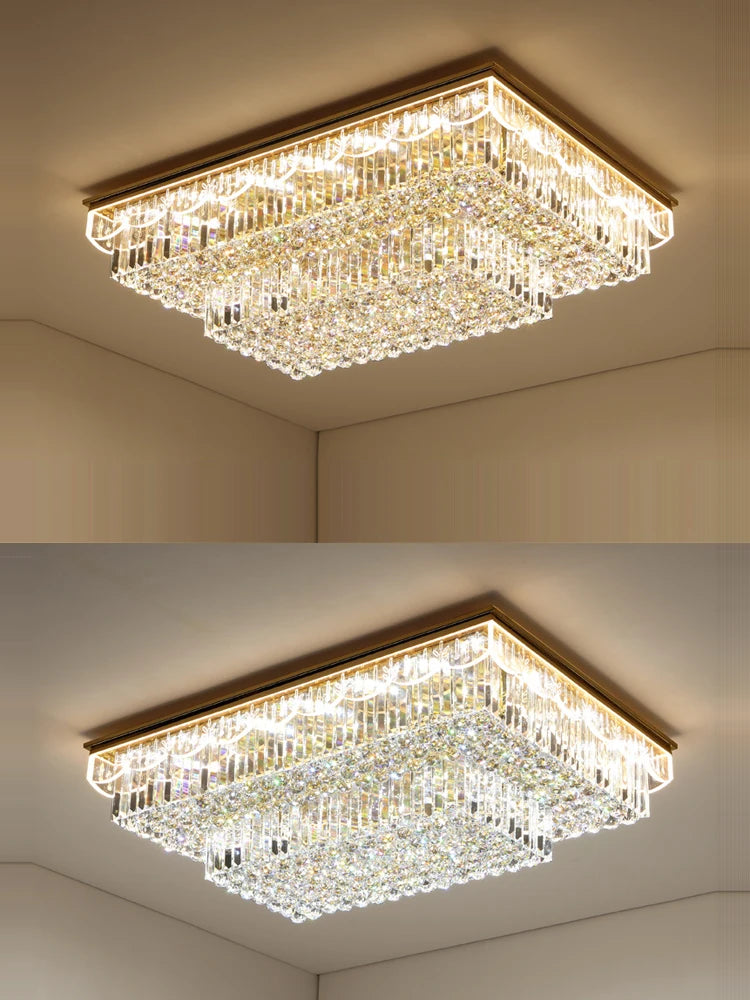 Dimmable LED crystal and stainless steel ceiling light for modern interiors - vue 3 sur 12