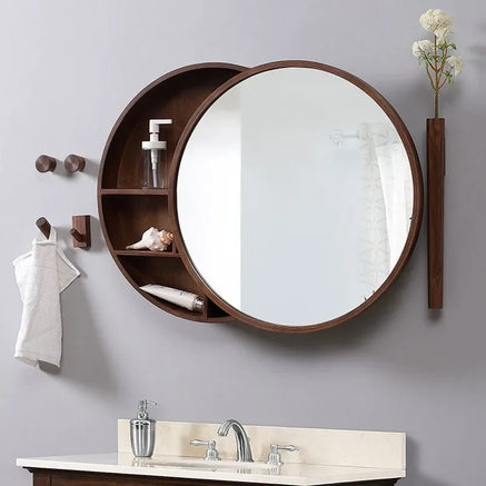 wall storage cabinet with round decorative mirror