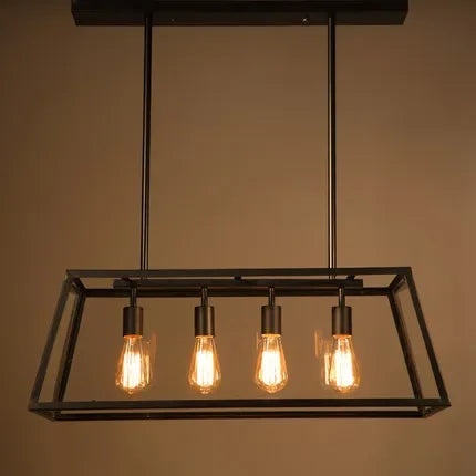 Vintage industrial iron pendant light rectangular lantern for living room and bedroom - vue 9 sur 9