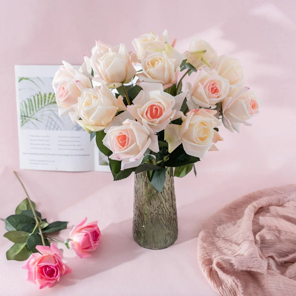 Realistic artificial roses for interior decoration