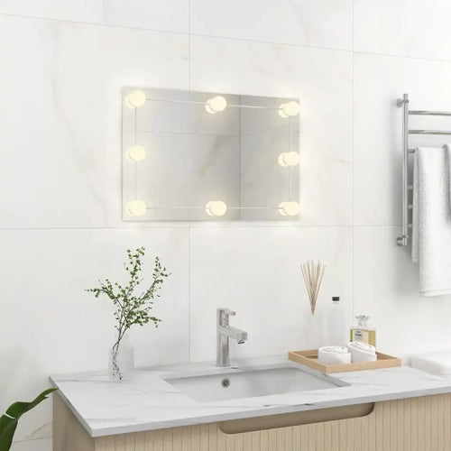 rectangular wall mirror with decorative LED lights for interiors - vue 6 sur 7
