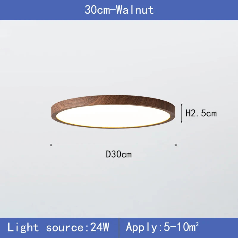 Ultra-thin circular LED ceiling light wood grain 3-tone