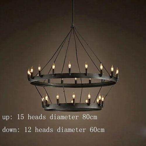 Round retro American style iron LED chandelier - vue 11 sur 13
