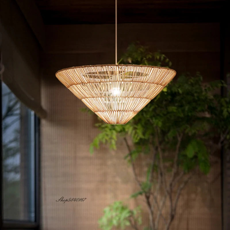 Handmade nordic style rattan pendant light wabi sabi design
