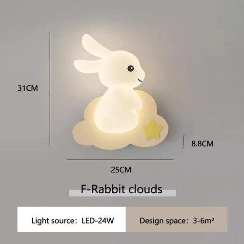Cute rabbit LED wall lamp for children's bedroom nursery modern warm bedside light