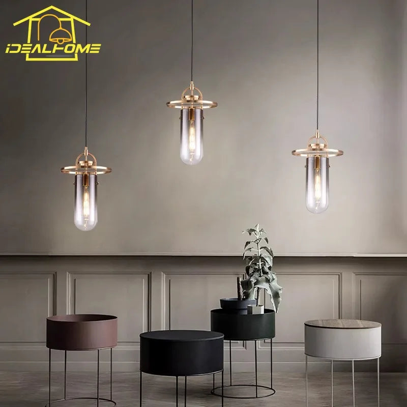 Italian design gold glass pendant light minimalist indoor lighting - vue 5 sur 6