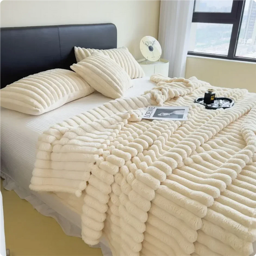 Thick soft fleece throw solid colour for bed - vue 6 sur 7