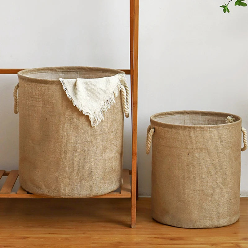 Foldable cotton and linen laundry basket large capacity for clothes and toys
