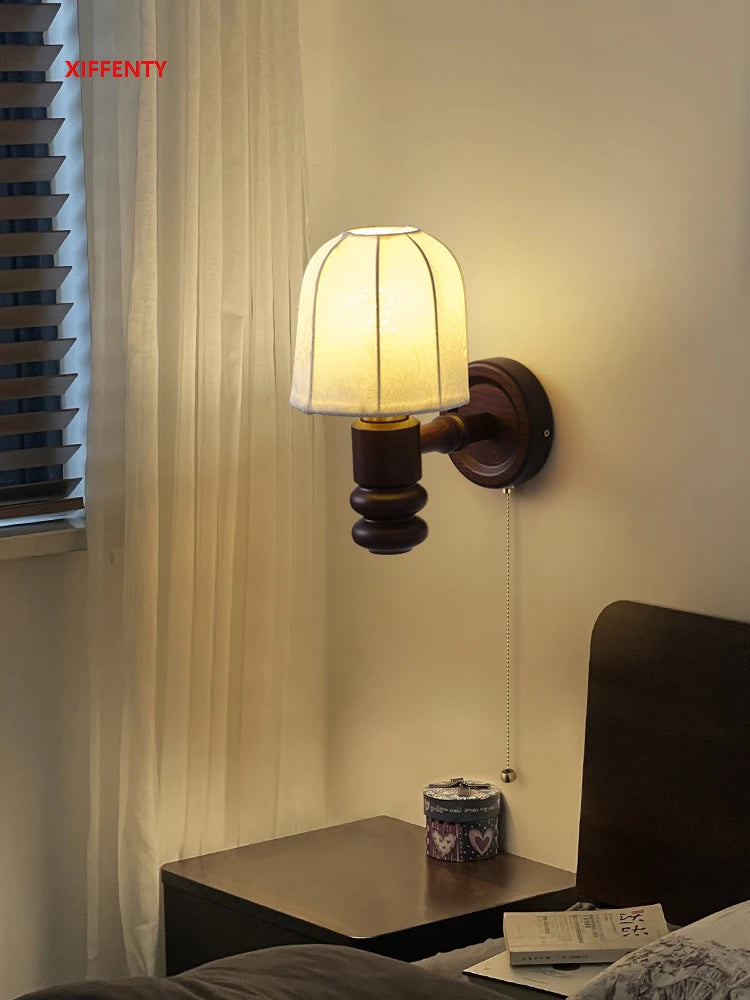 Wooden wall lamp with plug and retro decorative lighting - vue 4 sur 8