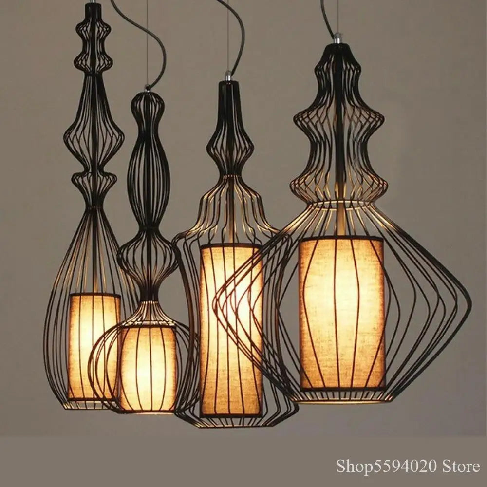 Retro iron birdcage pendant light for interior decoration