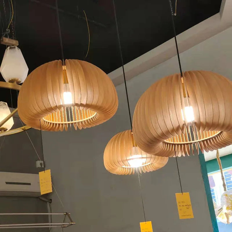 Modern handmade wooden pumpkin pendant light for decoration - vue 4 sur 19