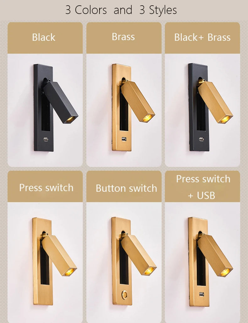 Modern wall light with minimalist switch design for reading