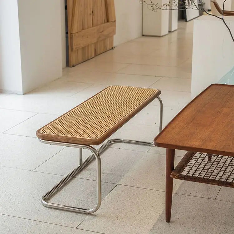 low stool in old Japanese-style rattan for living room or entrance - vue 10 sur 11