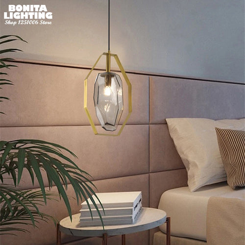 Elegant Nordic crystal pendant with metal ring - vue 3 sur 8