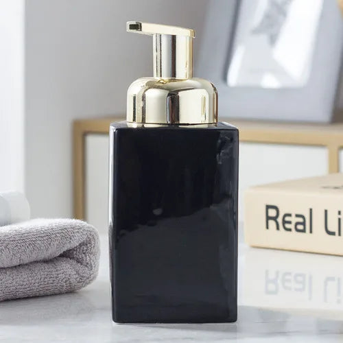 ceramic soap dispenser with gold pump for bathroom - vue 10 sur 17