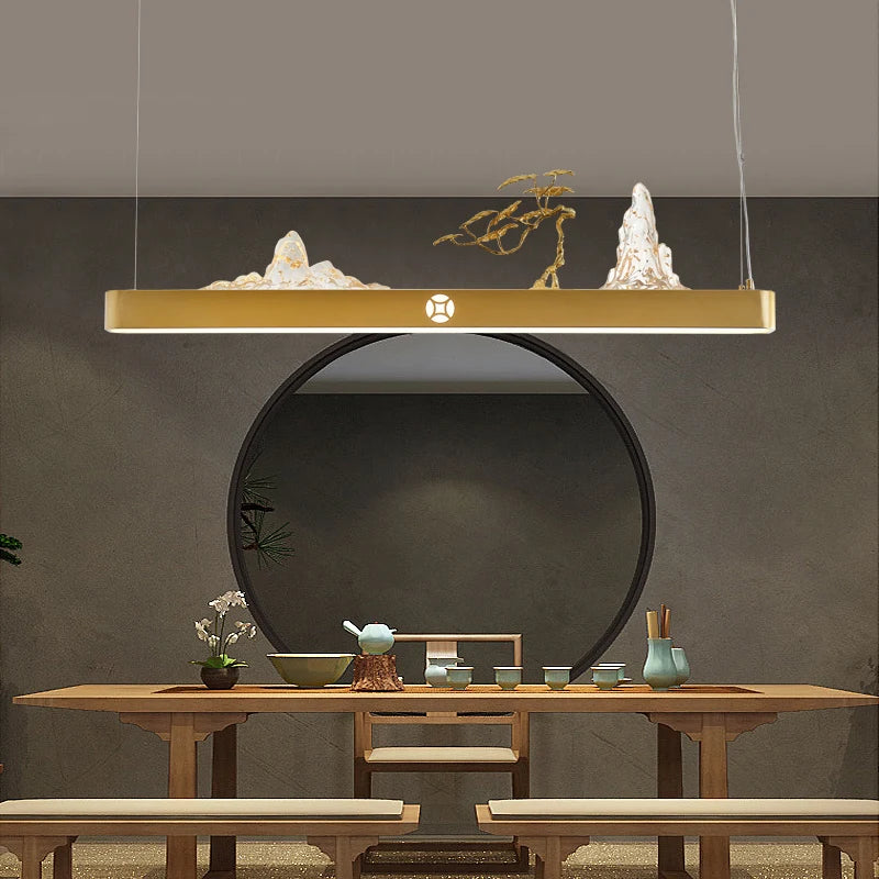 Chinese wooden pendant light for a zen and economical atmosphere - vue 5 sur 16