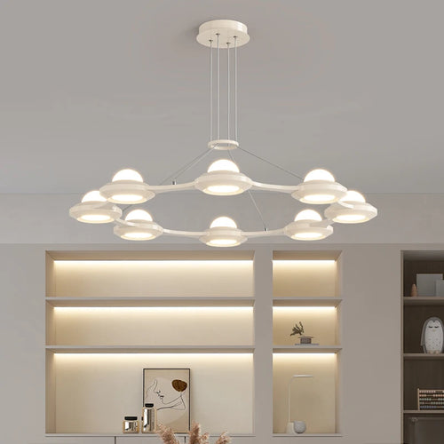 Modern minimalist three-head Italian cream style chandelier - vue 5 sur 12