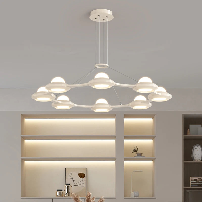 Modern minimalist three-head Italian cream style chandelier - vue 5 sur 12