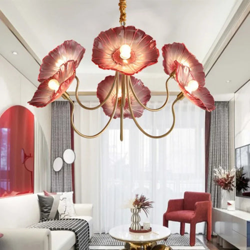 Modern glass lotus flower LED chandelier - vue 4 sur 14