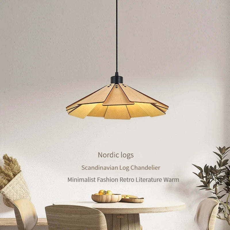 Retractable wooden pendant light decorative interior fixture