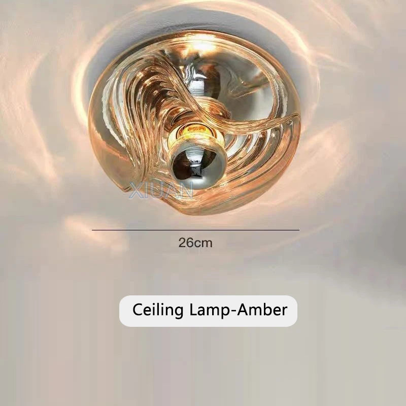 Bauhaus glass ceiling light with modern water ripple LED - vue 12 sur 12
