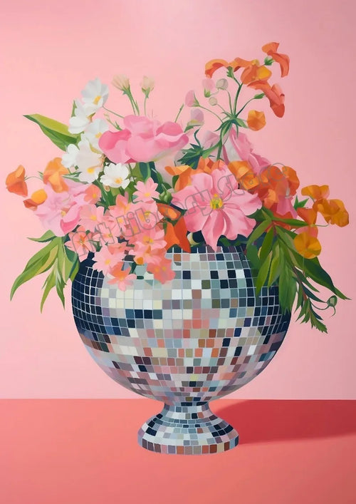 Retro abstract disco ball poster for wall decoration