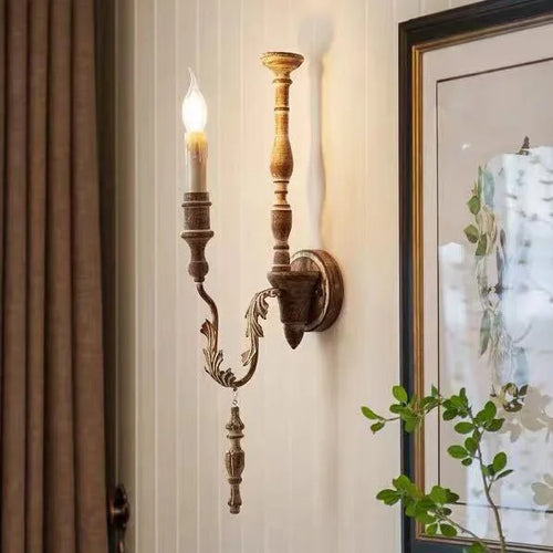 Retro loft vintage wood wall light - vue 9 sur 8