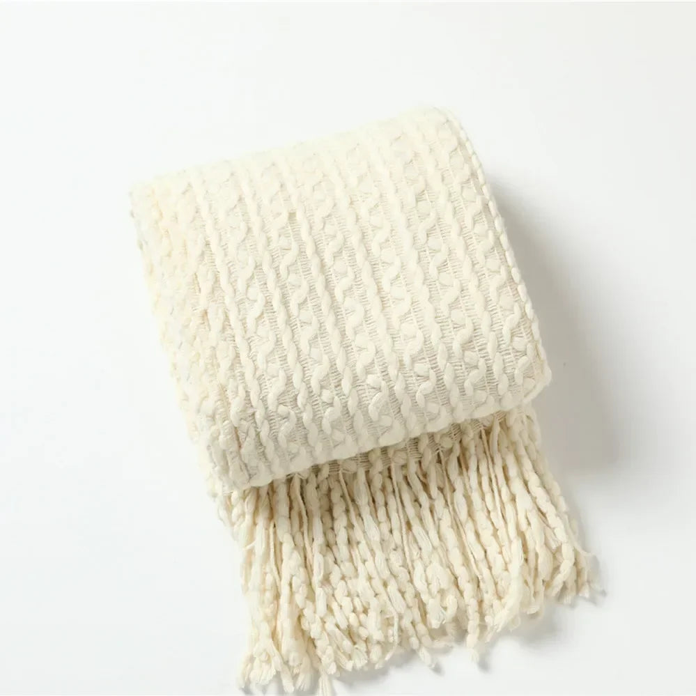 Boho check throw with tassels for living room
