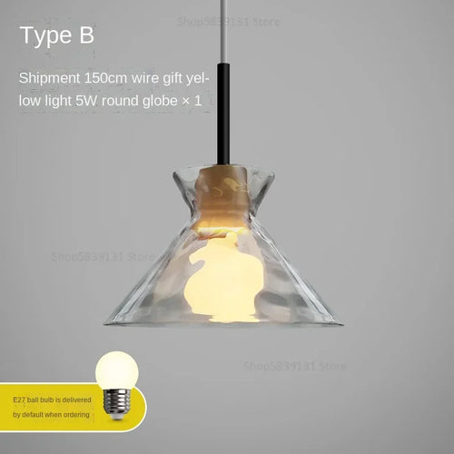 Modern wood and glass chandelier for Nordic decor - vue 9 sur 9