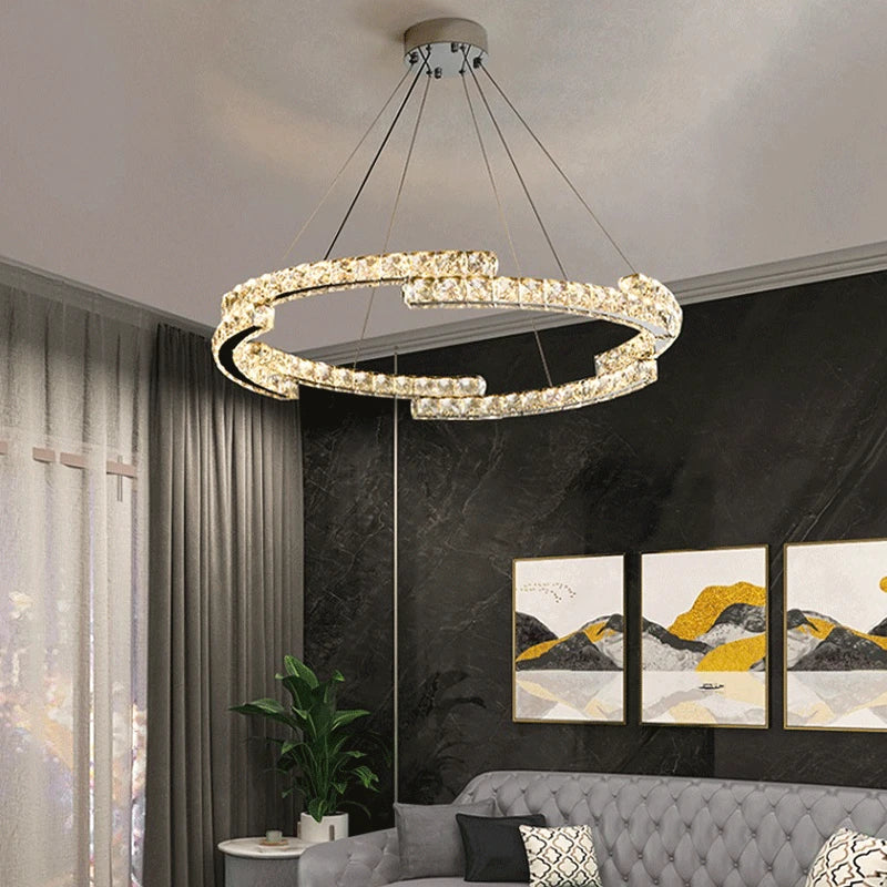 Nordic crystal stainless steel mirror LED chandelier for indoor use