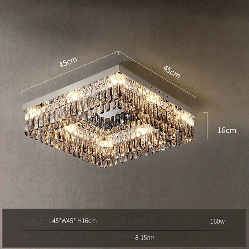 Gold crystal rectangular square dimmable LED ceiling light - vue 19 sur 18