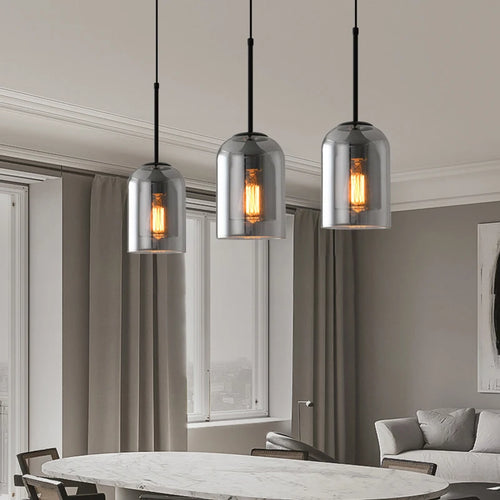 Vintage industrial smoked glass pendant light for loft or restaurant - vue 6 sur 30