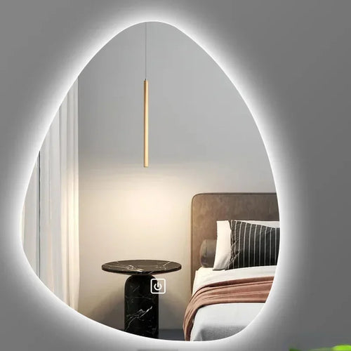 irregular vertical mirror with led light and bluetooth speaker - vue 4 sur 15