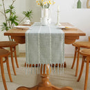 Embroidered bohemian table runner with woven tassels