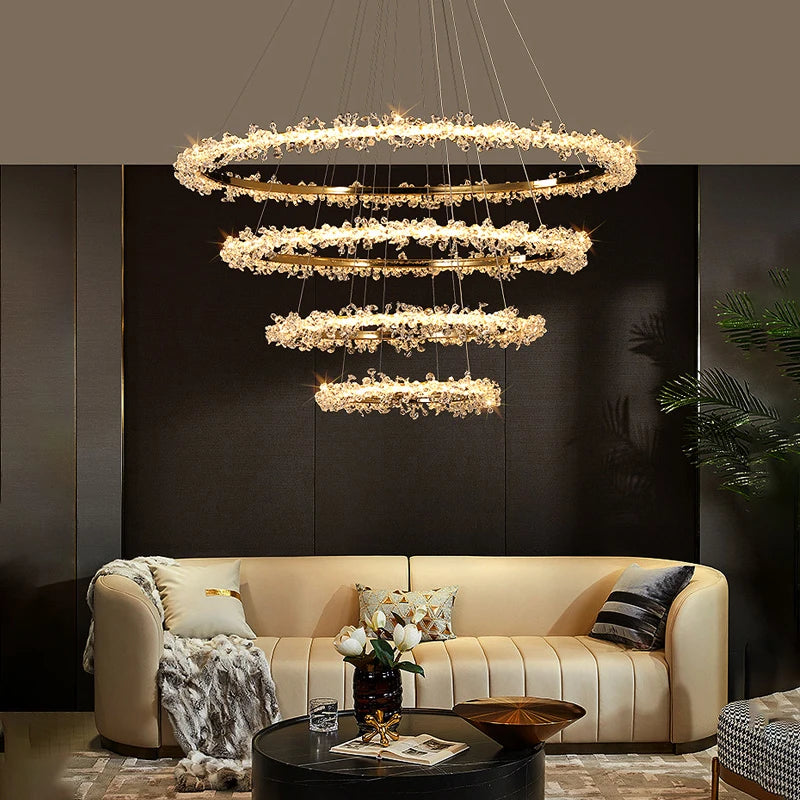Modern luxury crystal chandelier with dimmable LED ring light