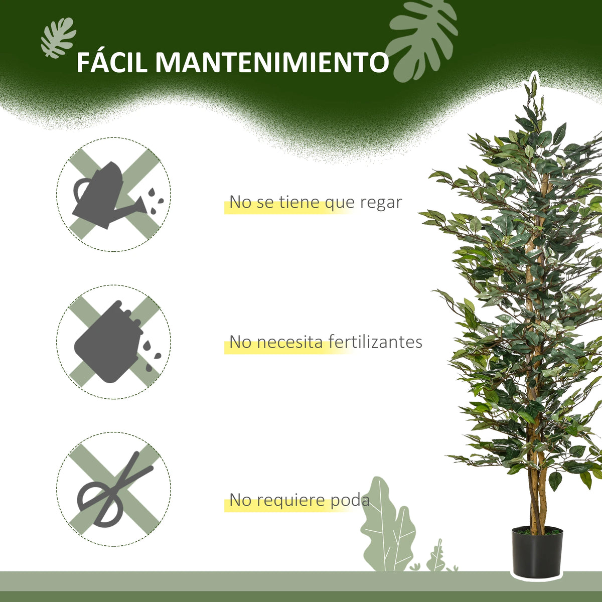 ficus artificiel avec pots en bûches et 1008 feuilles vertes - vue 7 sur 7